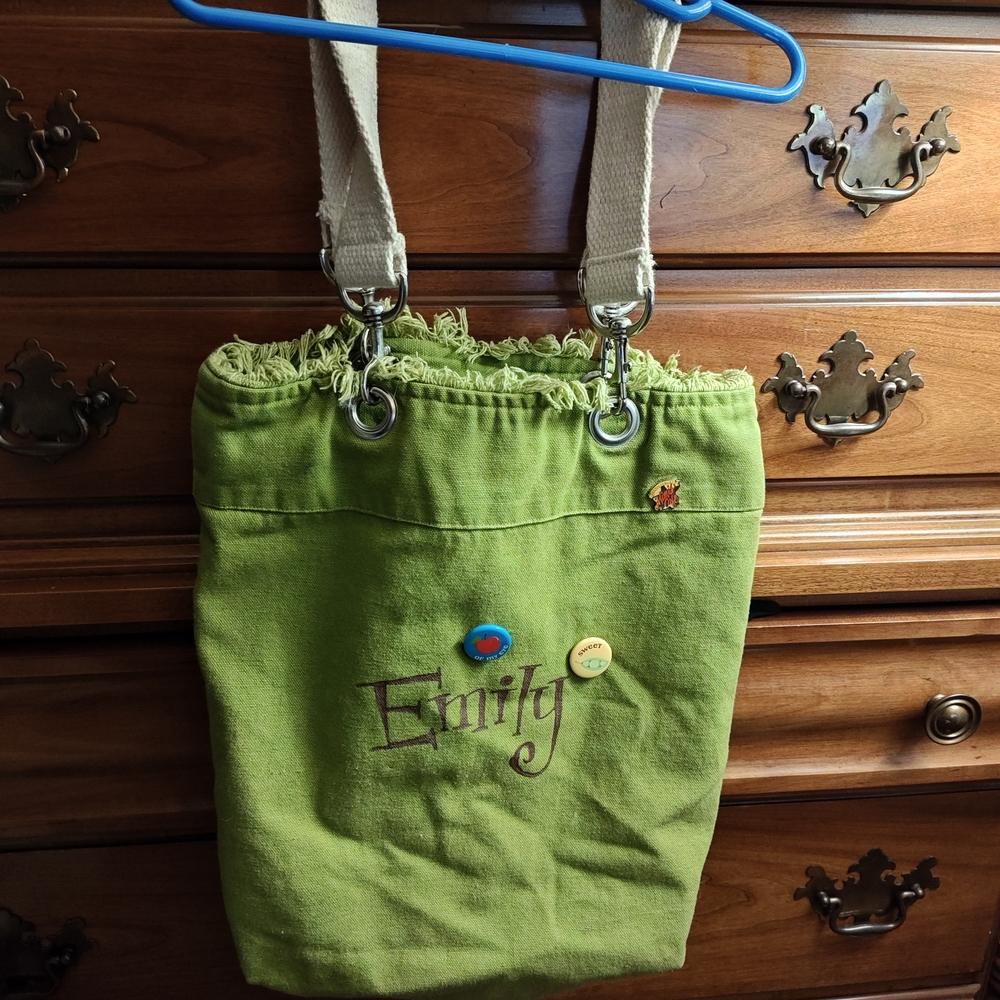Green Canvas Tote Bag with Embroidered Details